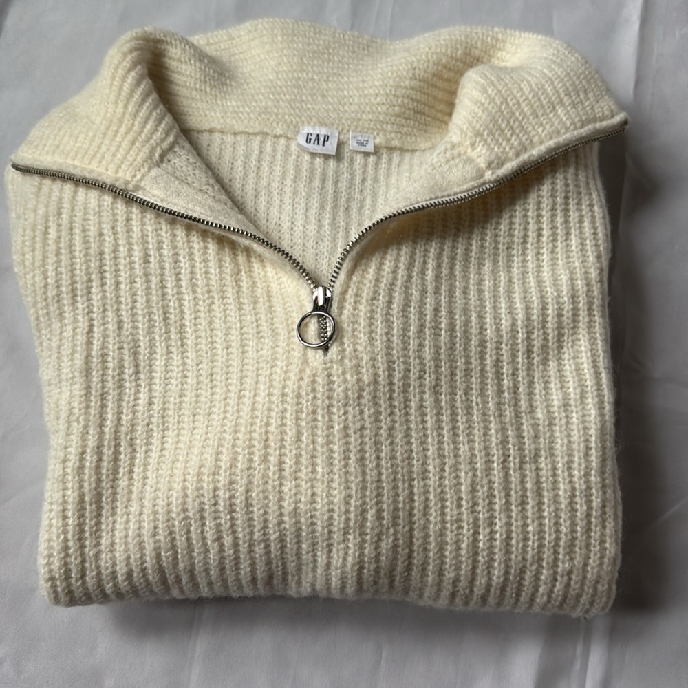 Gap Shaker Stitch Half Zip Sweater in Milk White, Sz XXL, Plus Size Pullover